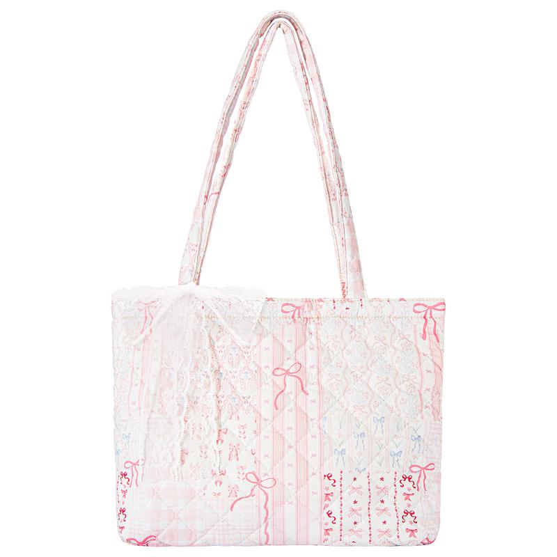 Quilted Small Tote Bag for Women Cute Floral Design Large Capacity Laptop & Essentials Holder Ideal for Work Travel Gym Shopping Everyday Use