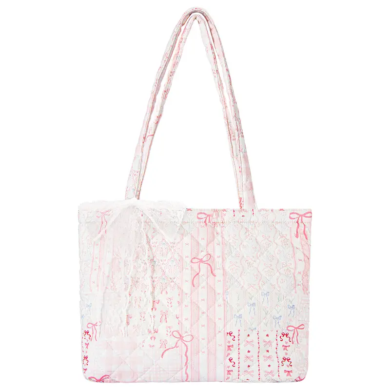 Quilted Small Tote Bag for Women Cute Floral Design Large Capacity Laptop & Essentials Holder Ideal for Work Travel Gym Shopping Everyday Use