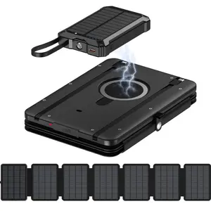 Domars 10000mAh Solar Power Bank, Foldable 7 Solar Panel, Magnetic Charging, 4 Port Charging, IPX5 Waterproof, Works Separately for Phones/Tablets, Camping Outdoor,Compatible with iPhone 17/16/15/14/13/12/11/X/XR and Type-C devices