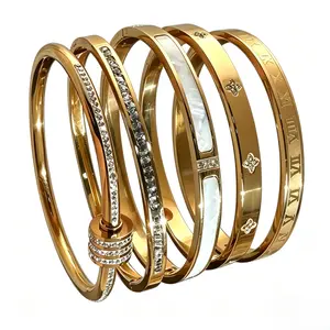 Stainless Steel 5-Piece Classic Design Bracelet Set for Women Fashionable Layering Jewelry Adjustable Cuff Bangle Stack for Daily Wear and Special Occasions