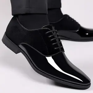 Classic Black Men’s Derby Shoes, Pointed-Toe Lace-Up Formal Shoes, Rubber Sole Suitable for Business and Formal Occasions — PU Upper and Inner Lining