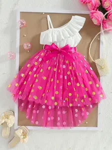 Coviviky Girls' Summer Off-Shoulder Ruffle Backless Dress, Irregular Round Cut Sequins Thin Mesh, Stylish Casual Party Wear