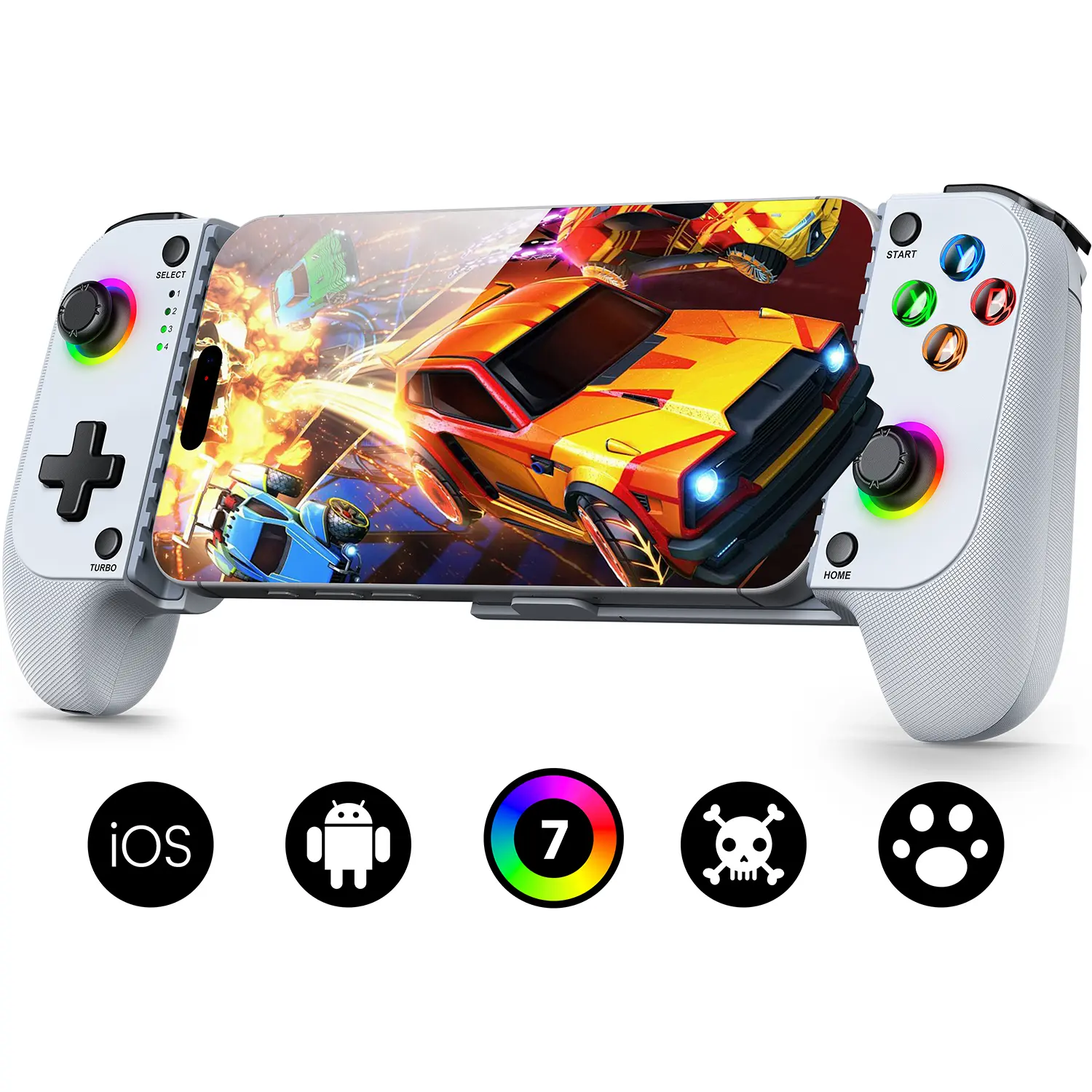 BEBONCOOL Rechargeable Wireless Mobile Gaming Controller for iPhone 15/Android Smartphones - Video Games Accessory, Device, Remote with Phone Case Compatibility, Turbo Button, Vibration, Hall Joystick, Moonlight, White, Stable Connection