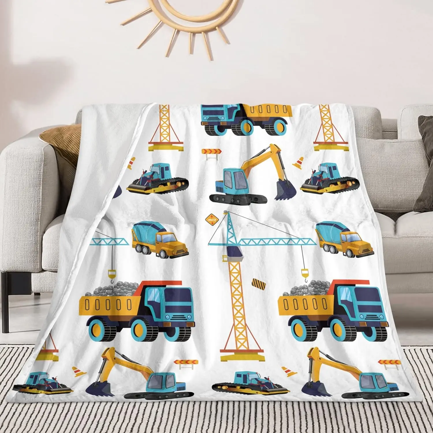 Construction Truck Blanket Boys Excavator Plush Throw Blanket Soft Fuzzy Flannel Tractor Blanket for Bed Couch Sofa Decor Blankets Trucks Car Lover Toddler Kids Blankets Gifts， father son blanket