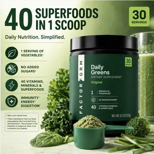 Factor Form Daily Greens Original Dietary Supplement - 2B CFU Probiotics for Gut Health, 40 Vitamins & Minerals, Superfoods for Optimal Absorption, Smooth & Nutrient-Dense