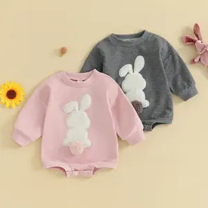 REDWOON Newborn Baby Girl Boy Easter Outfit Bunny Bubble Romper Sweatshirt Long Sleeve Bodysuit T- Shirt Spring Fall Clothes