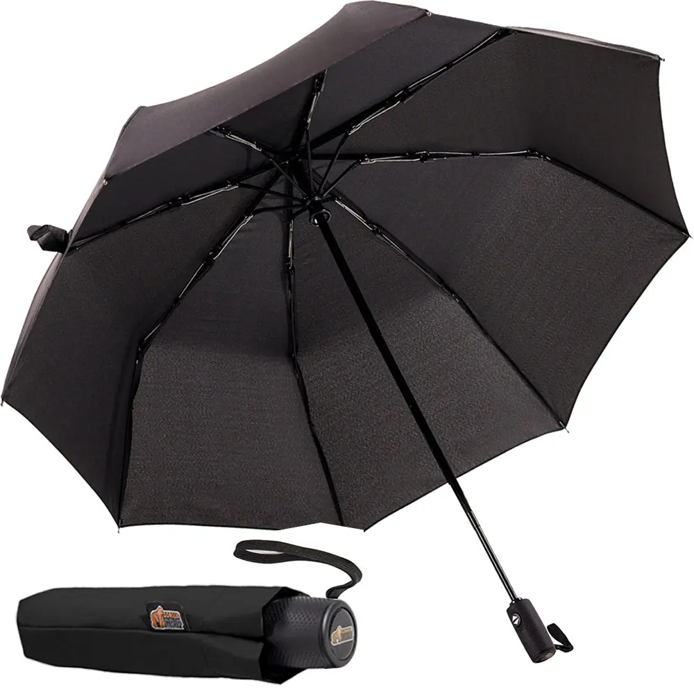 Gorilla Grip Windproof Compact Stick Umbrella for Rain, Travel One-Click Automatic Open and Close, Lightweight, Portable, Strong Reinforced Fiberglass Ribs, Easily Collapsible