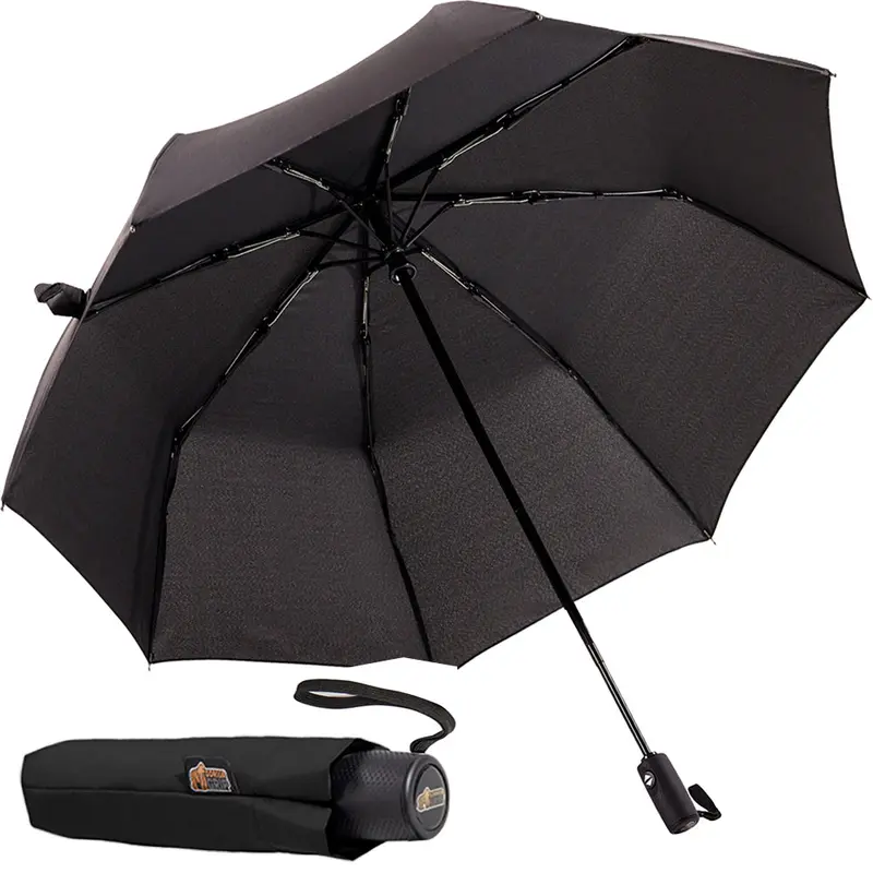 Gorilla Grip Windproof Compact Stick Umbrella for Rain, Travel One-Click Automatic Open and Close, Lightweight, Portable, Strong Reinforced Fiberglass Ribs, Easily Collapsible