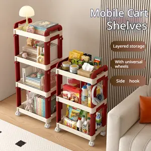 4-layer multi-functional trolley with universal wheels, an adjustable mobile storage cart, hooks on the side, layered storage, suitable for kitchens, bathrooms, living rooms, and offices valentines gift for bf