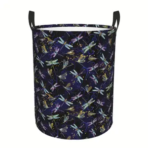 The Purple Dragon Butterfly Laundry Basket Is Foldable with A Handle. It Is An Oxford Cloth Colored Laundry Basket for Storing Clothes and Toys. It Is Suitable for Bathrooms, Laundry Rooms and Bedrooms. The Size Is 19.6" X 15.7".