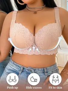 1pc Plus Size Lace Comfortable Seamless Supportive Underwire Bra