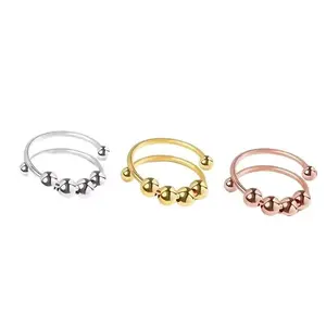 The Calm Ring: A Sensory Adjustable Fidget Ring - White Copper Plated with Gold, Rose Gold or Silver Plating Fidgety Hands Stress Relief Wellness Fashion Statement Hypoallergenic Stackable