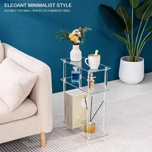  ADISEN Acrylic Narrow End Table for Small Spaces with Magazine Holder, Slim Side Small Nightstand/Bedside Table for Living Room, Bedroom, 3 Tier, 15.7" L x 7.9" W x 23.65" H, Clear Clear Lucite Side Table for Small Spaces Nightstand Bedside Table