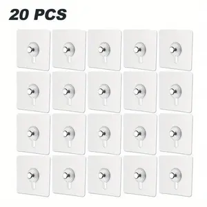 20 Packs Adhesive Wall Mount Screw Hooks, No-Trace Sticker Screw Hanging Nails for Bathroom Kitchen (FlatHeadScrew)