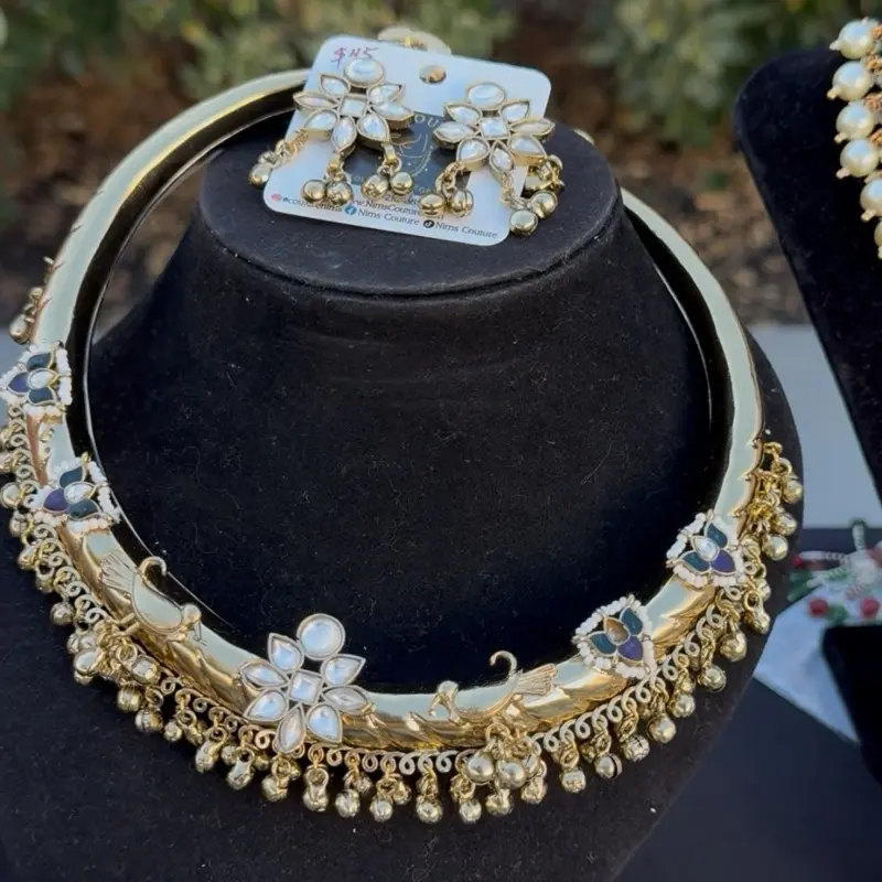 Pachi Kundan Hasli Gold Plated Floral Design Necklace & Earrings Set for Women