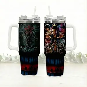 Stranger Things Tumbler 20oz-40oz Stainless Steel, Double Wall Insulated, With Handle & Straw – Funny Gift for Movies Lovers & Fans
