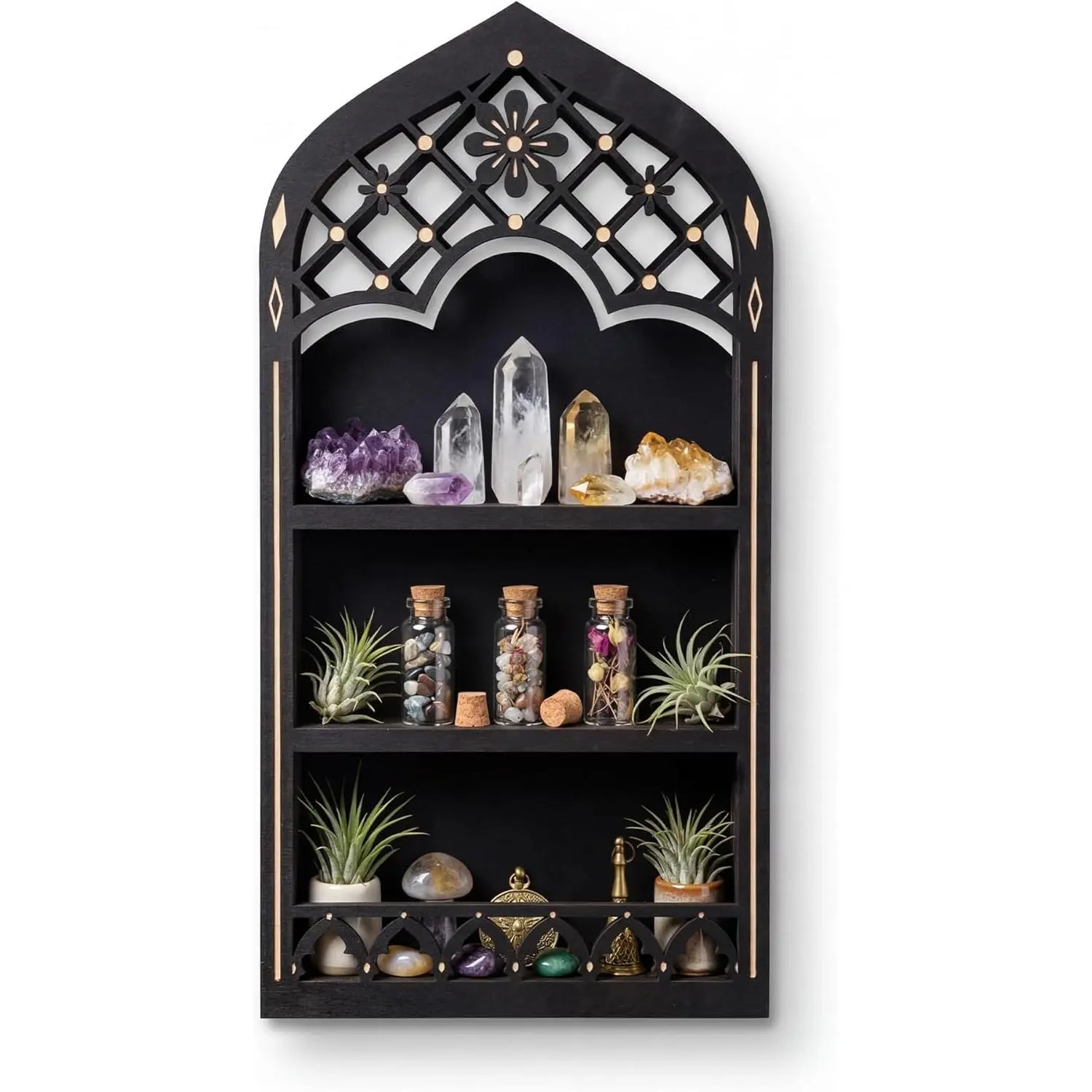 FNYDOX Floating Shelf for Wall | Gothic Window Crystal Display Shelf | Wall Mount Shelf | Cottagecore Vintage Decor | Wooden Wall Shelf for Bedroom and Living Room | Perfume Shelf for Wall | Wall Art Gift