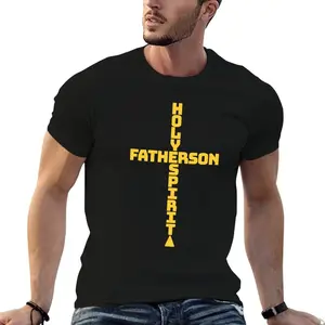 Father Son Holy Spirit Christian Cross 100% Cotton T-Shirt Fitted Crew Neck Short Sleeve Casual Summer Apparel for Men