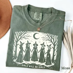 Vintage Girls Will Be Girls Witch Comfort Colors Shirt, Funny Witch Vintage Shirt, Retro Halloween Women Shirt, Witchy Vibes Shirt