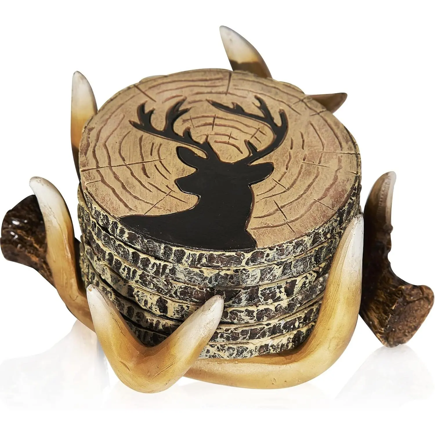 Coaster Set of 6 - Handcrafted  Antler Decor and Man Cave Gifts for Men - 6 Full Size   Coasters for Man Cave Decor