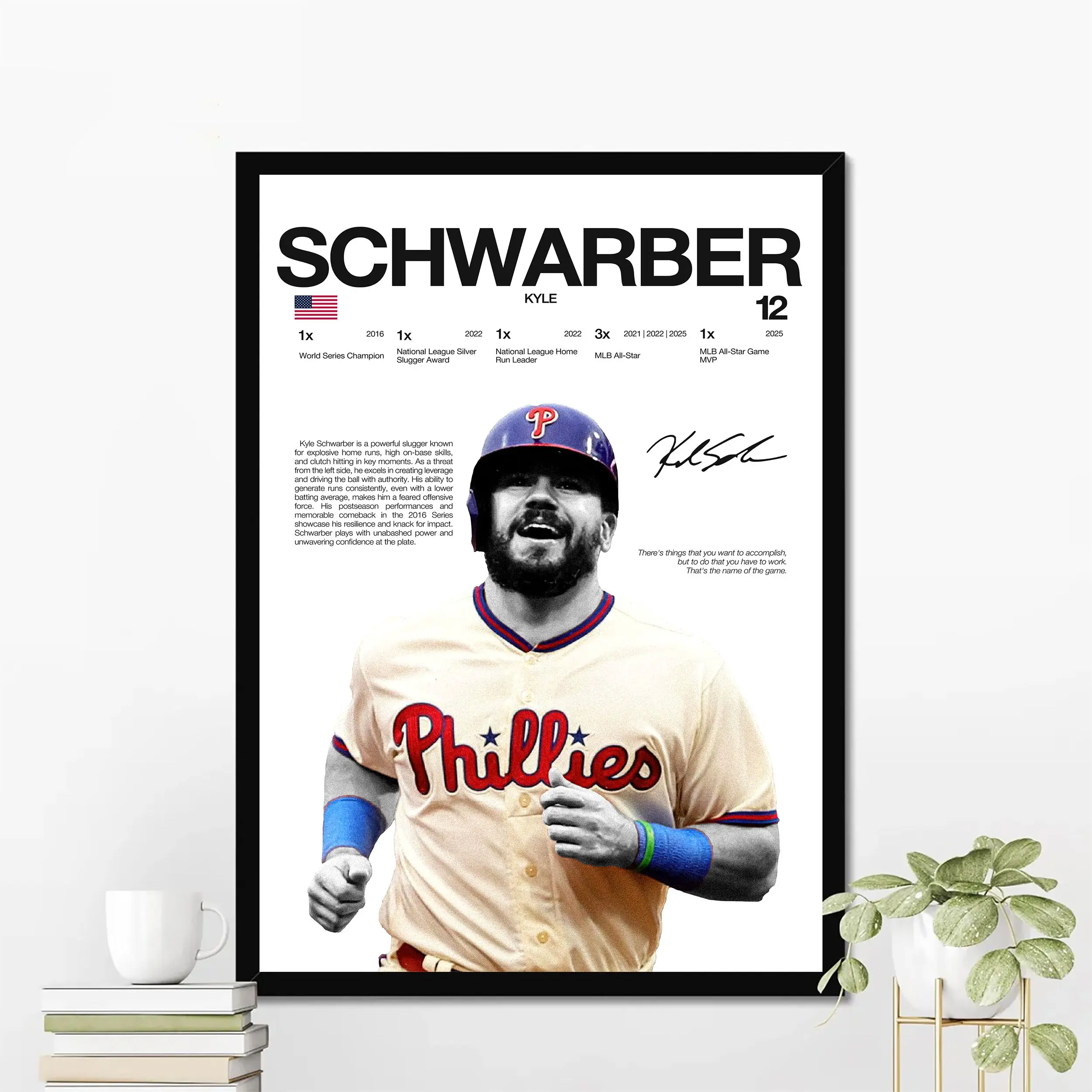 Kyle Schwarber Philadelphia Baseball Poster | Hardline Series Wall Art | Aesthetic Game Day Decor | Sports Fan Gift