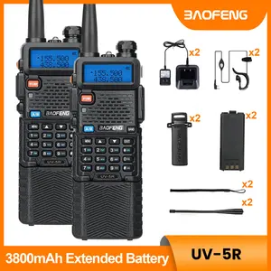 2PCS Baofeng Radio UV-5R Ham Radio Long Range Handheld radio 3800mAh Extended Battery RechargeableTwo Way Radio Walkie Talkies for Adults with Earpiece, USB Charger, Audio Products (Black, Full Kits)