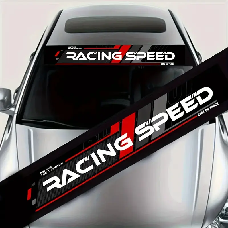1PC 7.87x51.18-inch Racing Speed Car Sticker Waterproof, Sun-protected Easy-to-apply To Car Windshields and SUVs English Letters Sporty Style Car Exterior Accessories, Automotive Decoration