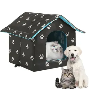 Outdoor Waterproof Cat Bed, Small House Shape, Thickened 600D Oxford Cloth, Rainproof Sunscreen, High Density Sponge Filling