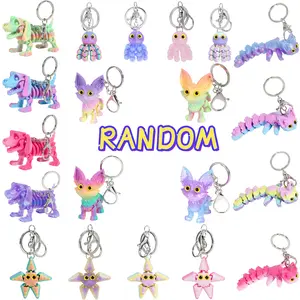 Random Gradient 3D Printed Keychain Gift – Surprise Blind Bag with Skeleton Dog, Octopus, Fox, Long-Tail Fox, or Star, Perfect for Kids, Friends, Party Favors, and Holiday Gifts