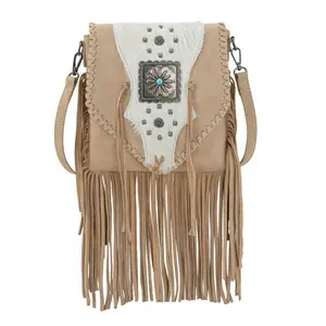 Trinity Ranch Fringe Hair-On Cowhide Whipstitch Crossbody Bag