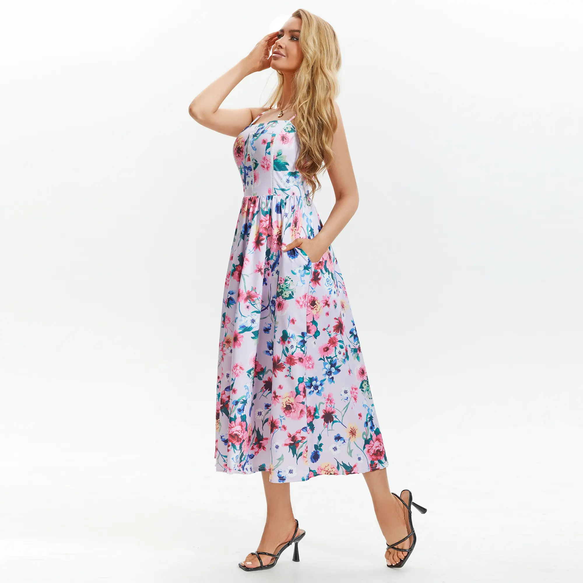 knee length dresses for ladies Backless A-Line Floral Summer Dress – FancyVestido main image 0