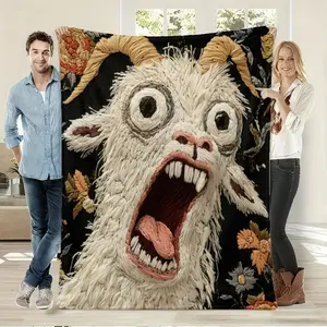 1pc Flannel Blanket Funny Screaming Goat Theme Soft Cozy Decorative Throw Blanket Whimsical Aesthetic Sofa Couch Bed Nap Blanket All Season Home Decor Blanket for Bedroom Living Room Gift for Friends Birthday Christmas Trending Viral Funny Animal Blanket