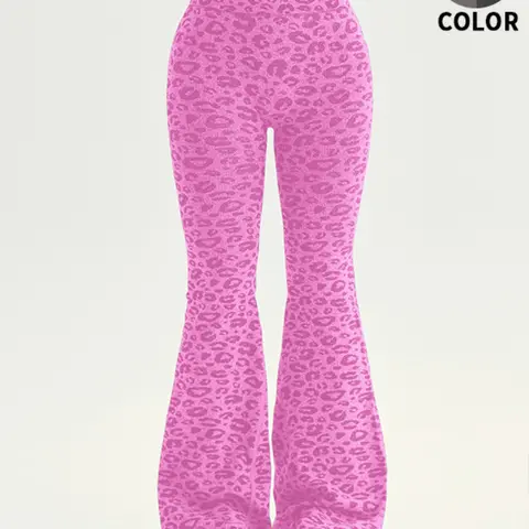 Women's Leopard Print Sport Pants, Spring Summer Micro Flare Yoga Bell Bottoms, Comfortable Breathable High Waist Workout Wide Leg Pants, Athleisure Style Pants, Activewear Bottoms, Active Sports Bottoms