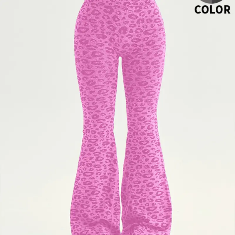 Women's Leopard Print Sport Pants, Spring Summer Micro Flare Yoga Bell Bottoms, Comfortable Breathable High Waist Workout Wide Leg Pants, Athleisure Style Pants, Activewear Bottoms, Active Sports Bottoms