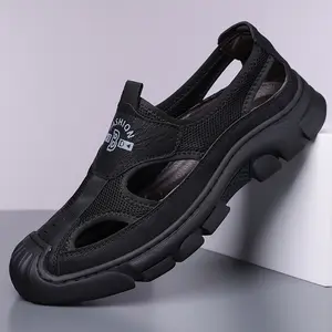 Baotou mesh breathable sandals for men with lazy feet, thick soled anti slip outdoor hiking shoes