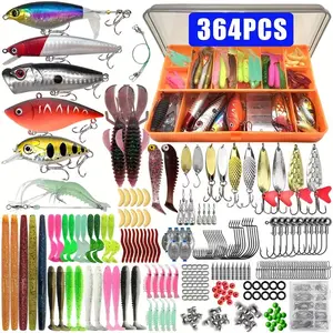 135/364pcs Fishing Lures Set with Box, Includes Soft and Hard Baits, Hooks, Sinkers, Spinnerbaits, Fake Shrimp, Breadworms, Suitable for Saltwater and Freshwater