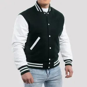 Emerald Green Wool Body & Bright White Sleeves Varsity Jacket