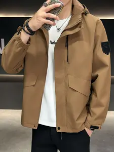 Men's Hooded Windproof Waterproof Outdoor Jacket, Loose Fit Workwear Coat, Hiking Camping Daily Wear, Stylish and Tall Look