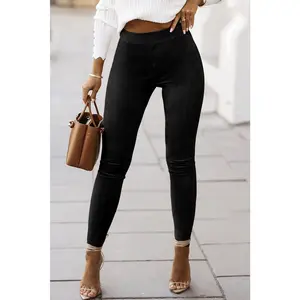 Black High Waist Faux Suede Skinny Leggings