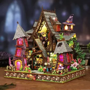 DIY Miniature House Kit for Adults, Dollhouse Building Set, Perfect Birthday Easter Gift, Magic Castle, LED Light Pre-Built Micro Home