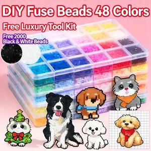 DIY Fuse Beads Starter Kit with 200+ Patterns,48 Vibrant Colors Child-Safe Materials, Animal Themes & Free Luxury Tool Kit for Kids & Beginners