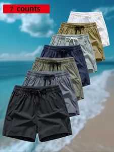 Men's Solid Color Side Split Hem Drawstring Waist Shorts, Regular Fit Casual Breathable Comfortable Quick Drying Zipper Pocket Shorts for All Seasons, Men's All-Match Bottoms for Outdoor Activities