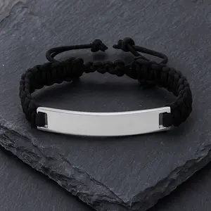 Personalized Braided Rope Bracelet with Engraved Name Tag