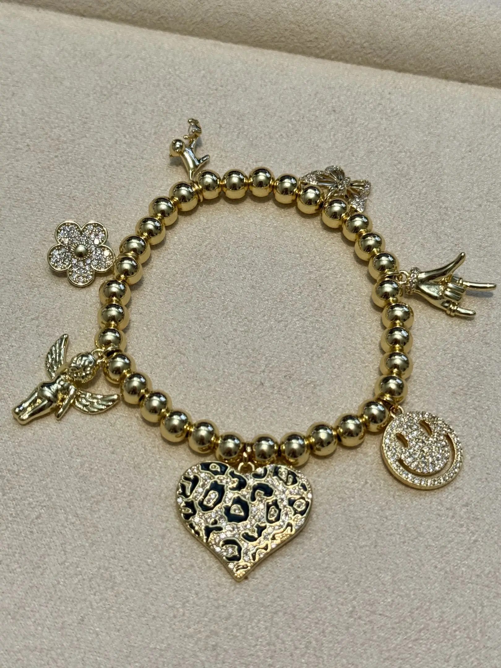 Custom Beaded Charm Bracelet - 18K Gold Plated - Personalized