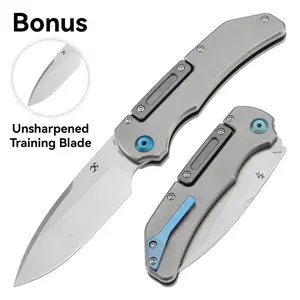 KANSEPT Hazard With Replaceable Unsharpened Training Blade Bali Lock EDC Folding Pocket Knife for Men Women Gift | 3.63" CPM S35VN Blade Steven Dunnuck Design | Stonewashed Titanium & Bronze Anodized Titanium Handles - K1104Series