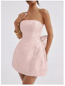 Women's Chic Lady Lace-Up Satin Mini Dress - Sleeveless Formal Clothes, with Bow, Blush Pink
