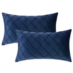 REGALWOVEN 2 Pcs Soft Velvet Decorative Pillow Covers Solid Geometric Textured Cushion Covers for Bed, Sofa, Chair, Couch and Home Decor 12 x 20 Inch Navy Blue