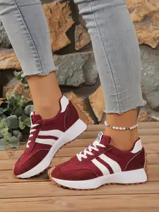 Women's Fashion Casual Patchwork Sneakers, Comfortable Breathable Textile Shoes, Asymmetrical Design, All Seasons Wear