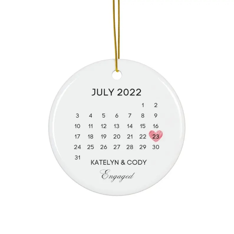 Engaged Personalized Ceramic Ornament, Couple Love Ceramic Ornament, Custom Names Christmas Ornament, Engagement Party Getting Married Future Mrs Keepsake