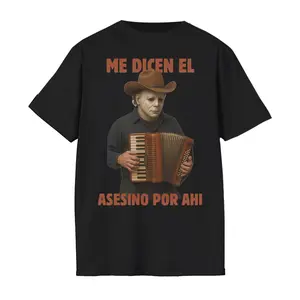 Funny Me Dicen El Asesino Por Ahi Shirt – Halloween Meme Horror Villain Tee, Michael Myers Playing Accordion Cowboy shirt